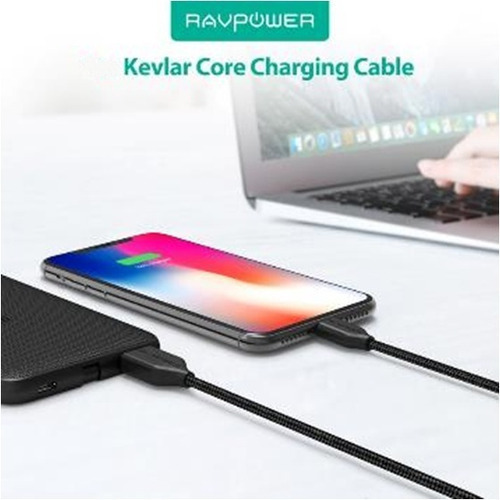 Cable Datos Usb-a Micro Usb Ravpower Kevlar Trenzado 90 Cm Color Blanco