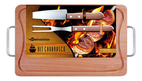 Kit Churrasco Com Tábua Garfo E Faca 39x25 Cm