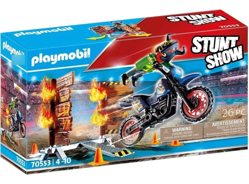 Playmobil Stunt Show Moto Con Muro De Fuego 70553