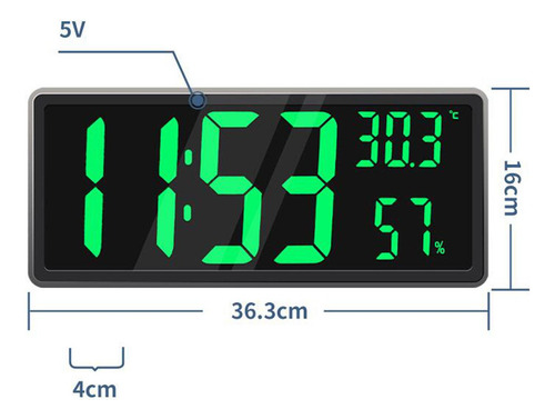 Reloj De Pared Digital Con Temperatura Interior Y Verde