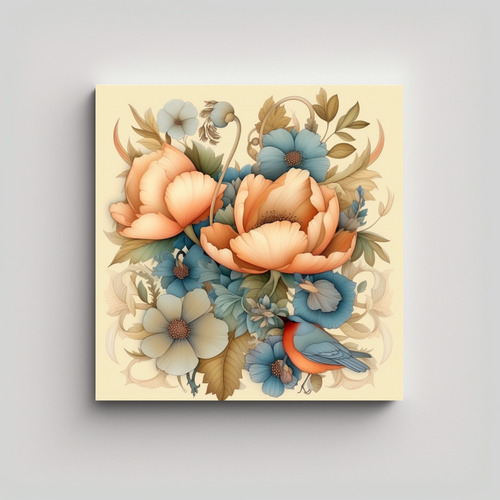 Cuadro Decorativo Europeo - Arte Ilustrado 20x20cm Flores