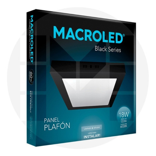 Imagen 6 de 10 de Panel Led Plafon Cuadrado 18w=120 1620l Marco Negro Macroled