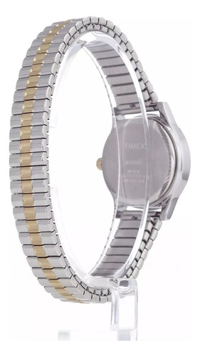 Reloj Timex T2m828 Mujer Plateado - Dorado Correa Expandible Fondo Blanco
