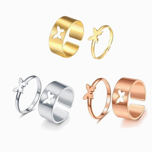 Imagen 6 de 10 de 2 Anillos Ajustable De Parejas Anillos De Mariposa Amistad