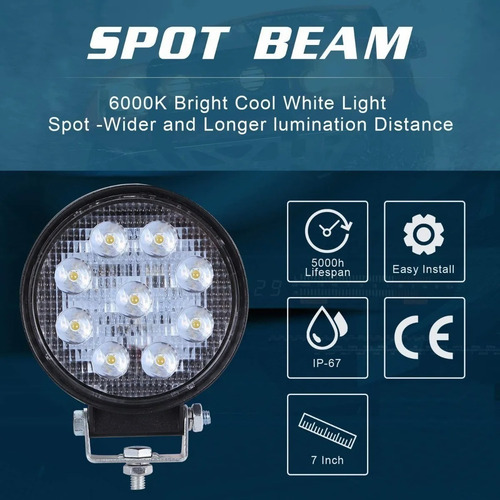 Imagen 4 de 9 de X4 Luces Foco Neblinero Led 27w 4x4 Auto Caminon Redondo