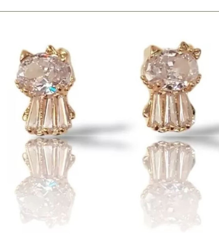 Aretes Broqueles Hello Kitty Swarovski Blanco Oro 18k Lam