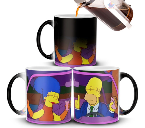 Taza Mágica Simpson Homero Marge Jovenes Amor Auto Cerámica