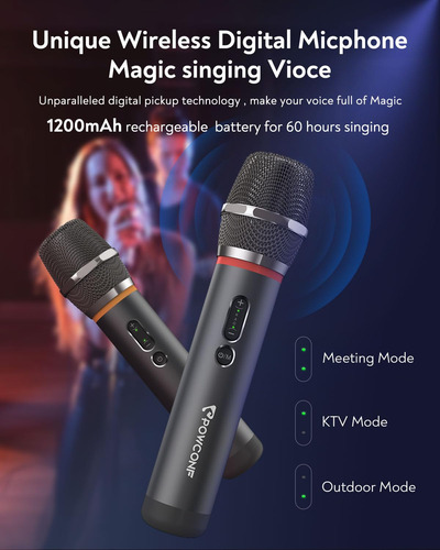 Máquina De Karaoke Portátil Con 2 Micrófonos Inalámbricos