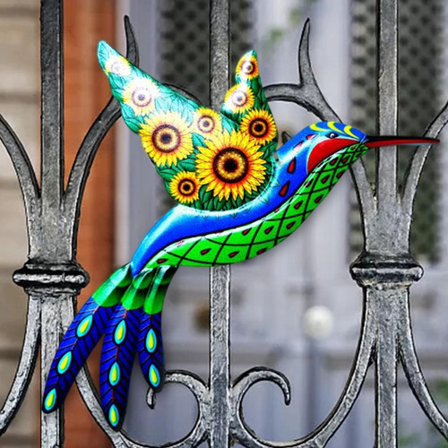 2pcs Metal Colibrí Arte De La Pared Ornamento Escultura