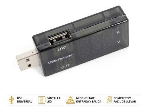 Imagen 2 de 7 de Medidor De Voltaje Digital Tester Amperaje Carga Usb 3 A 9 V