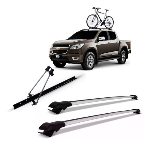 Travessa Rack  S10 12 13 14 15 16 17 18 Prata + Suporte Bike