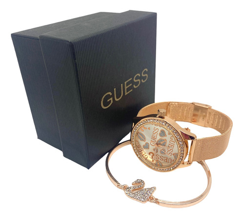 Reloj Exclusivo Estilo Guess Más Brazalete En Cajita