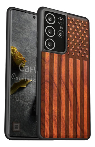 Funda Madera Bandera Eeuu Para Samsung Galaxy S21 Ultra