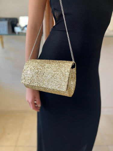 Clutch Cartera De Fiesta Dorada Brillos Elegante