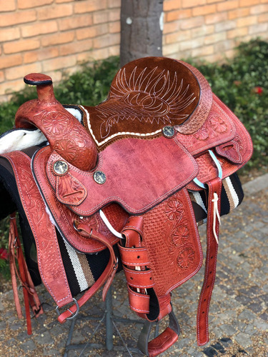 Sela Prova De Laço E Team Roping Profissional Entalhada Inox