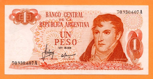 Billete 1 Peso Ley, Bottero 2301, Año 1970 Exc