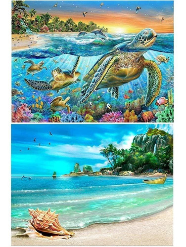 Pintura Por Diamantes 5d Diy - Tortuga Playa 30x40cm