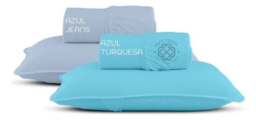 Combo 2 Jogos Lençol Mini Cama 2 Peças Malha 100% Algodão Cor Azul Jeans-turquesa