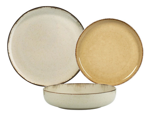 Imagen 3 de 7 de Plato Postre Porcelana Artesanal Filo Envejecid Rustic 19 Cm
