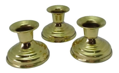 3 Castiçais De Metal Dourado Vela Palito