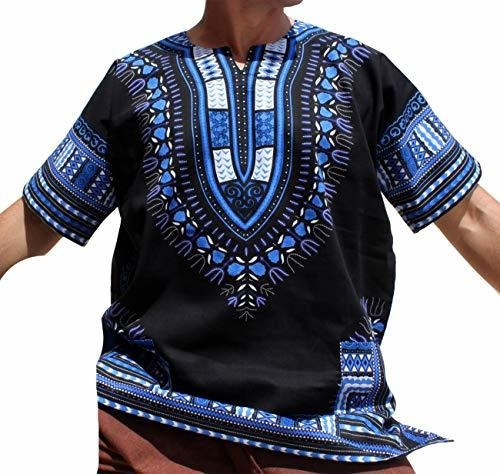 Raan Pah Muang Marca Unisex Camisa De Algodon Dashiki Negro 