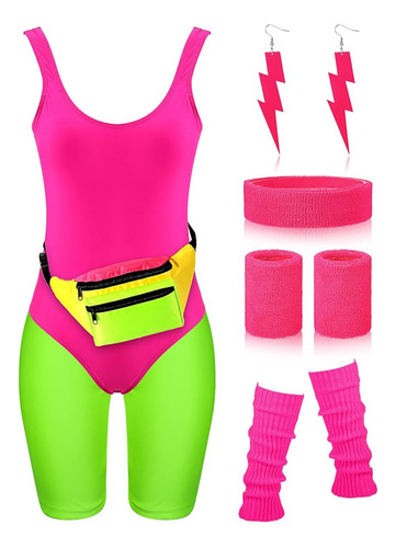 Mujer 80s Traje De Entrenamiento Atuendo Conjunto De Accesor