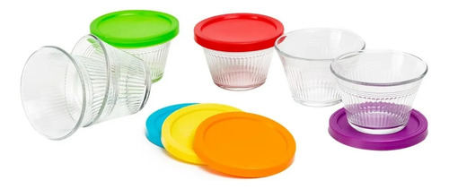 6 Flaneras Refractarias Con Su Tapa Plastico 175ml Colores Blanco