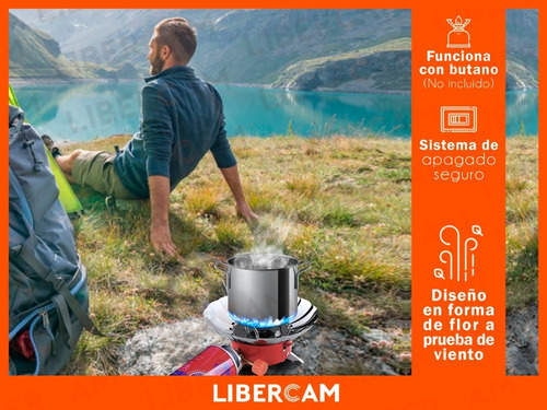 Anafe Cocina Camping Libercam ADC-700 Pesca Excursion Portatil Plegable Gas Butano + Funda de Viaje