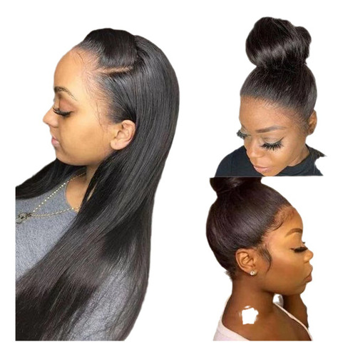 Peluca Lace Front Negra 22 Larga Castaño Claro
