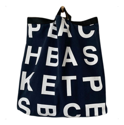 Bolso Tote Bag De Mano Cartera De Lona Tendencia Shopper Color Azul Oscuro Diseño De La Tela Estampado Con Asa Corta