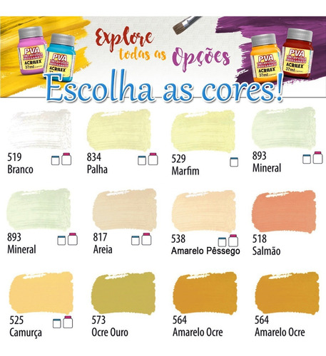 Imagem 2 de 7 de Kit 24 Tinta Pva P/ Artesanato 37ml Acrilex Escolha As Cores