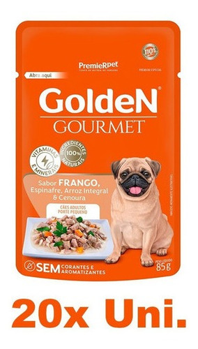 20 Un Golden Gourmet Cães Ad. Pequeno Porte - Frango 85g 