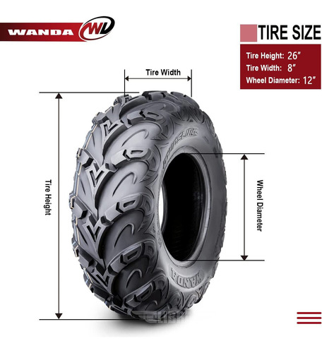 26x8r12 Radial Atv Tire Set For 06-17 Can-am Outlander 6 Ugg