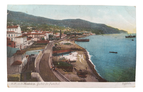 Portugal Madeira Bahia Do Funchal 1909 Postal A Argentina 