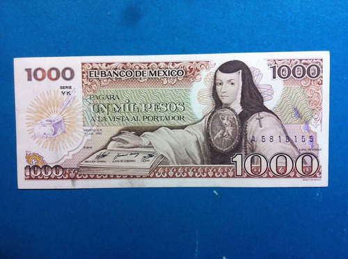 Billete Mil Pesos 1985 Sor Juana De Asbaje Tintero Unc