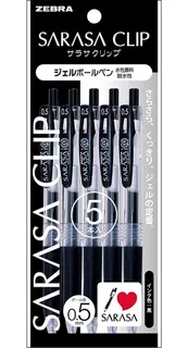 Set 5 Lápices Zebra Sarasa Clip 0.5mm Tinta Negra - Japonés Color De La Tinta Negro Color Del Exterior Negro