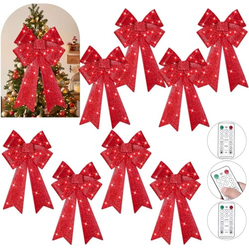 9 Pcs Christmas Tree Bow Led Christmas Tree Topper Deco...