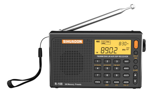 Radio Dsp Portátil Sihuadon R-108 Negra Fm/sw/mw/lw/airband