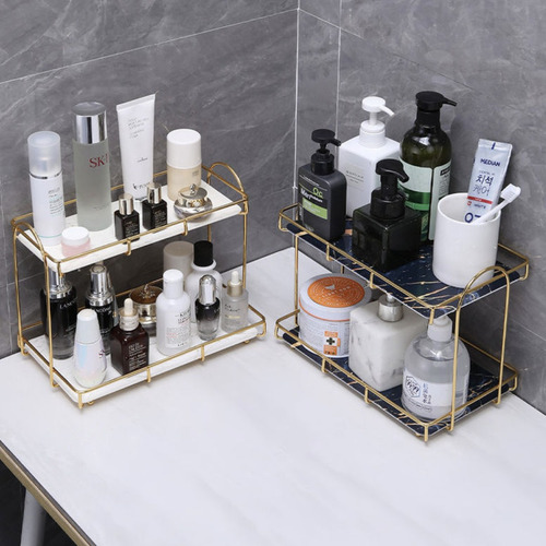 Estante Organizador De Almacenamiento Para Bano Dos Niveles Color Negro