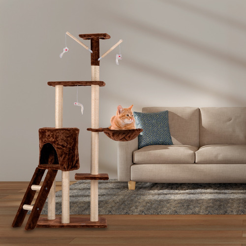 Mueble Rascador Para Gato Casa Juguete Escalera Hamaca 140cm