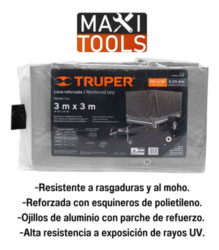 Lona Reforzada Truper 3x3 Mts Gris 15362
