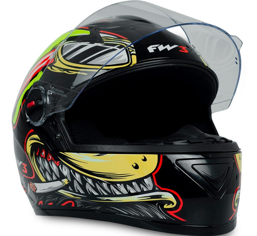 Imagem 4 de 6 de Capacete Fw3 Para Moto Com Narigueira Gt Bad Wolf Preto