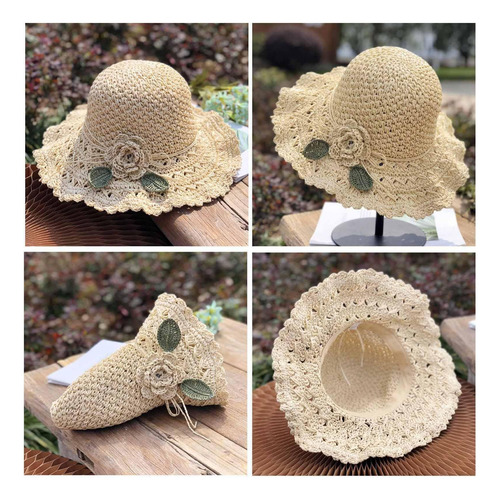 Elegante Sombrero De Paja De Ganchillo Con Detalle De
