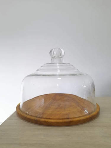Campana Tapa Vidrio Base Madera 30 Cm Quesera Porta Torta Transparente