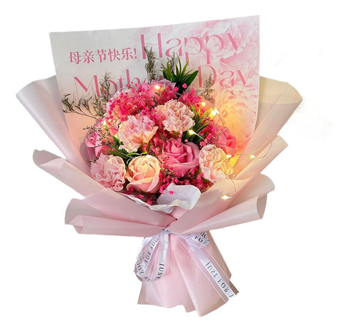 Buquê De Flores De Sabão Artificiais Presente Rosa