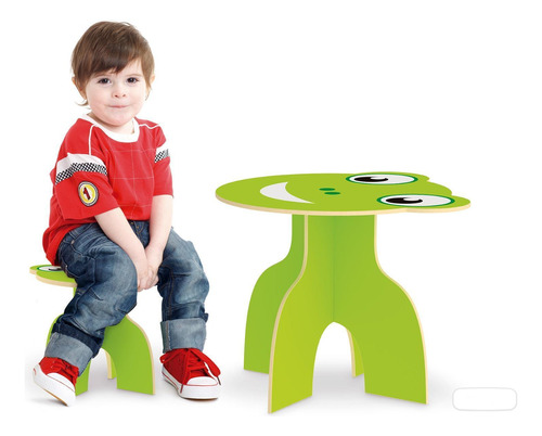 Kit Mesa De Atividades Infantil + Banquinho Frog Animalkids