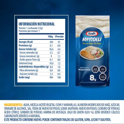 Mayonesa Kraft Mayodeli Sachet 8g Caja 500 Unidades
