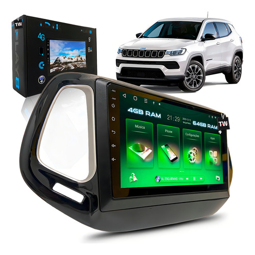 Multimídia 4+64 Compass 2017 2018 2019 20 21 Carplay Sem Fio Cor Compass 2020