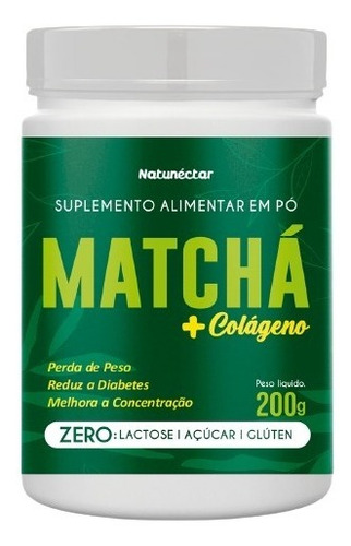 Chá Matcha + Colágeno 200g Zero Açúcar Suplemento Em Pó Top
