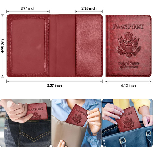 Estuche P/ Pasaporte Eoehro Simple, 10.2x14.2 Cm, Rojo Vino